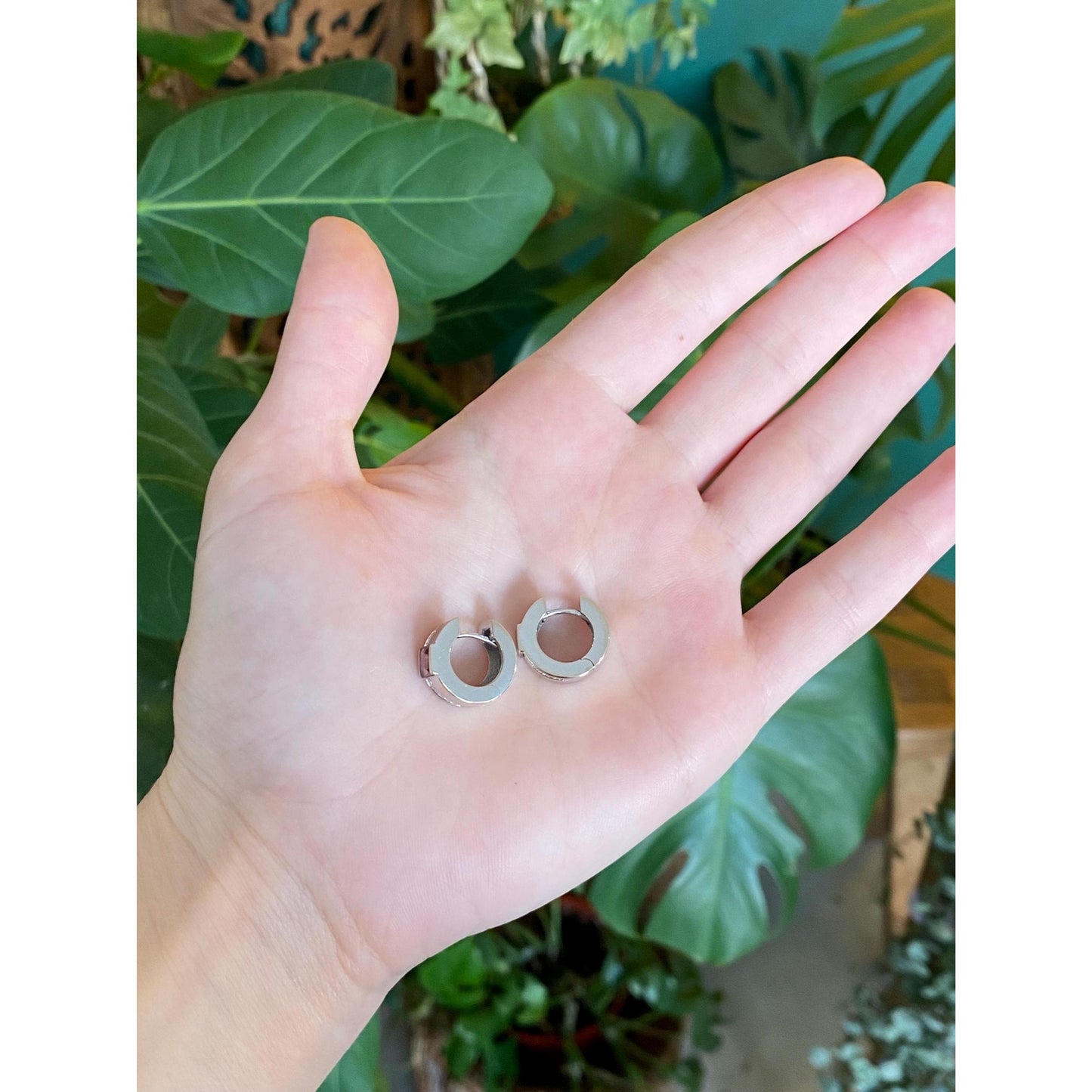 Vintage Solid 18k White Gold Diamond Pink Tourmaline Hoop Earrings
