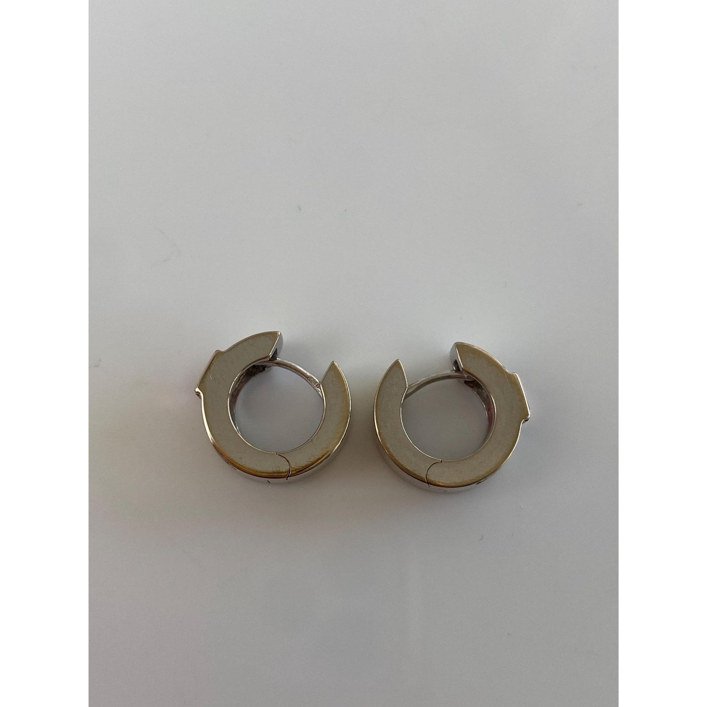 Vintage Solid 18k White Gold Diamond Pink Tourmaline Hoop Earrings