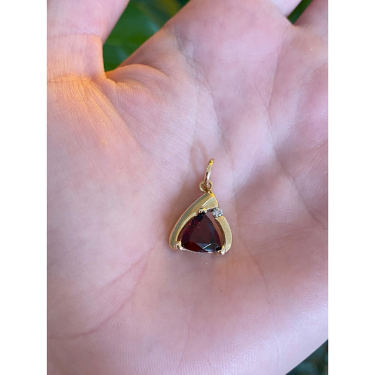 Vintage Solid 14k Yellow Gold Diamond Garnet Charm