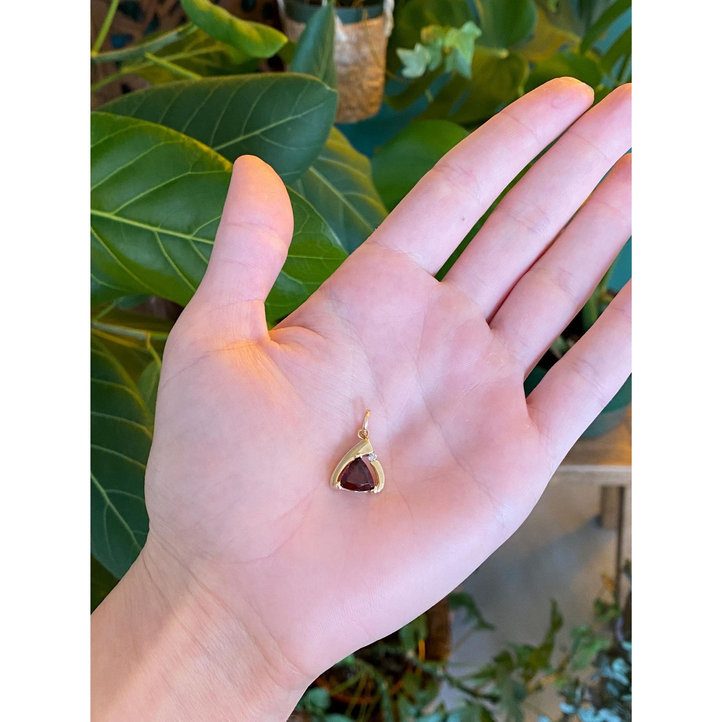 Vintage Solid 14k Yellow Gold Diamond Garnet Charm