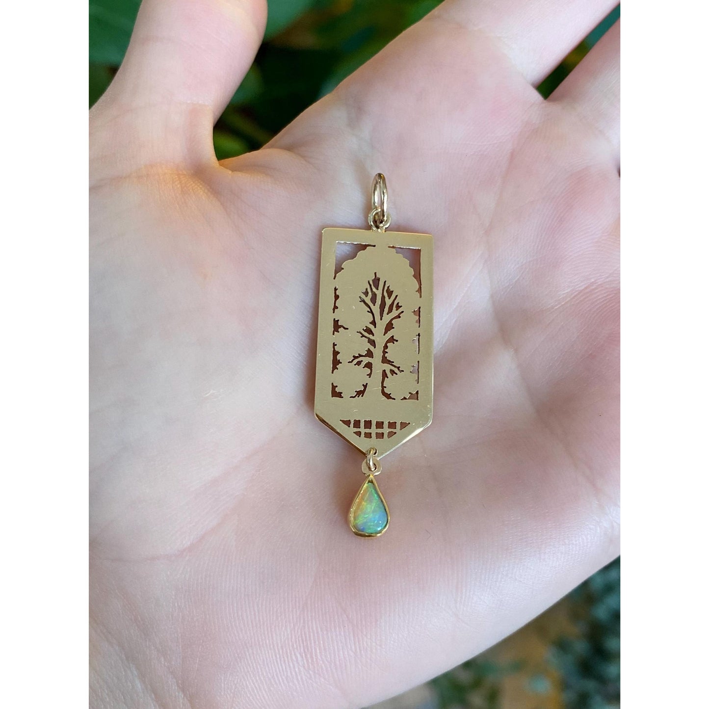 Vintage Solid 14k Yellow Gold Opal Tree Open Work Charm