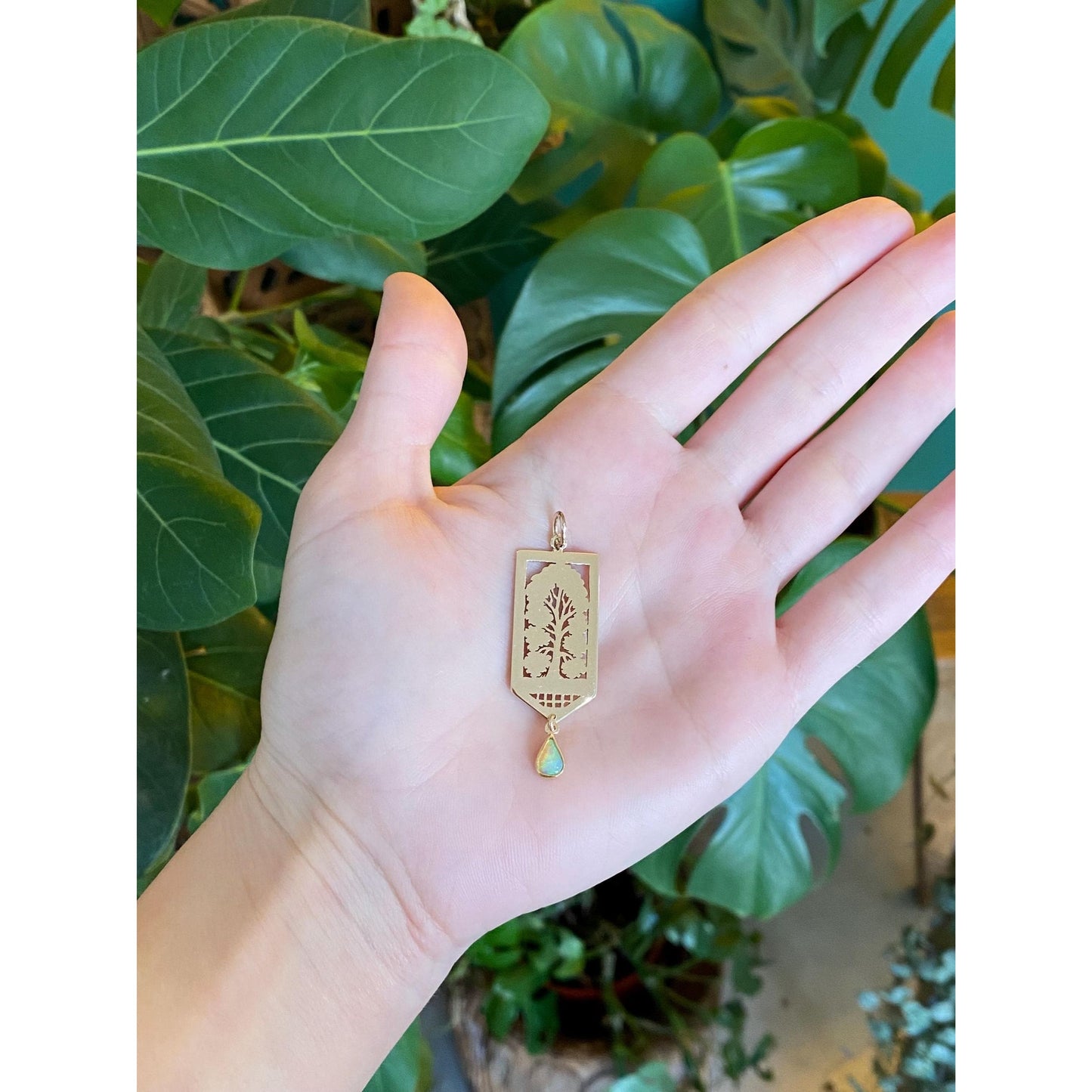 Vintage Solid 14k Yellow Gold Opal Tree Open Work Charm