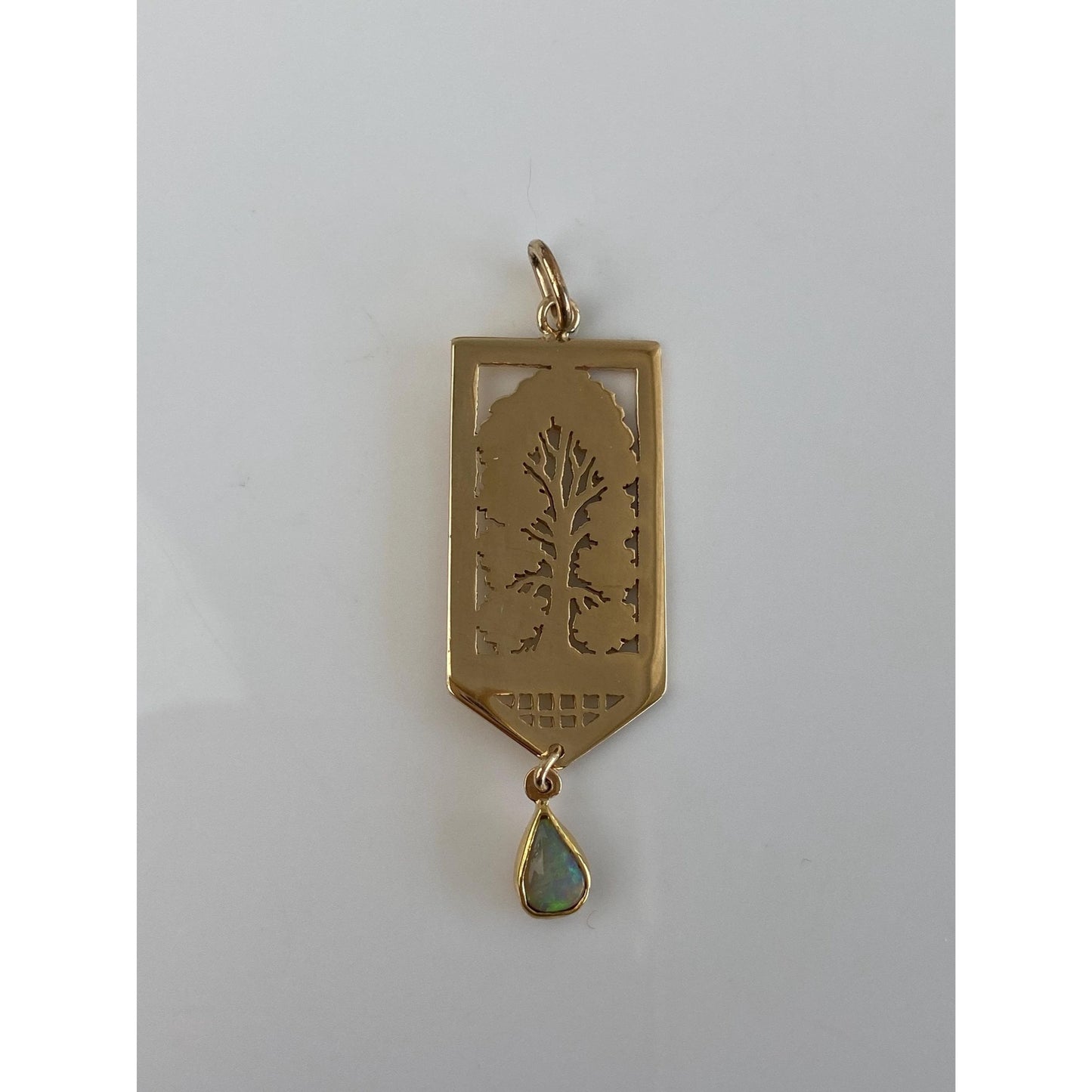 Vintage Solid 14k Yellow Gold Opal Tree Open Work Charm
