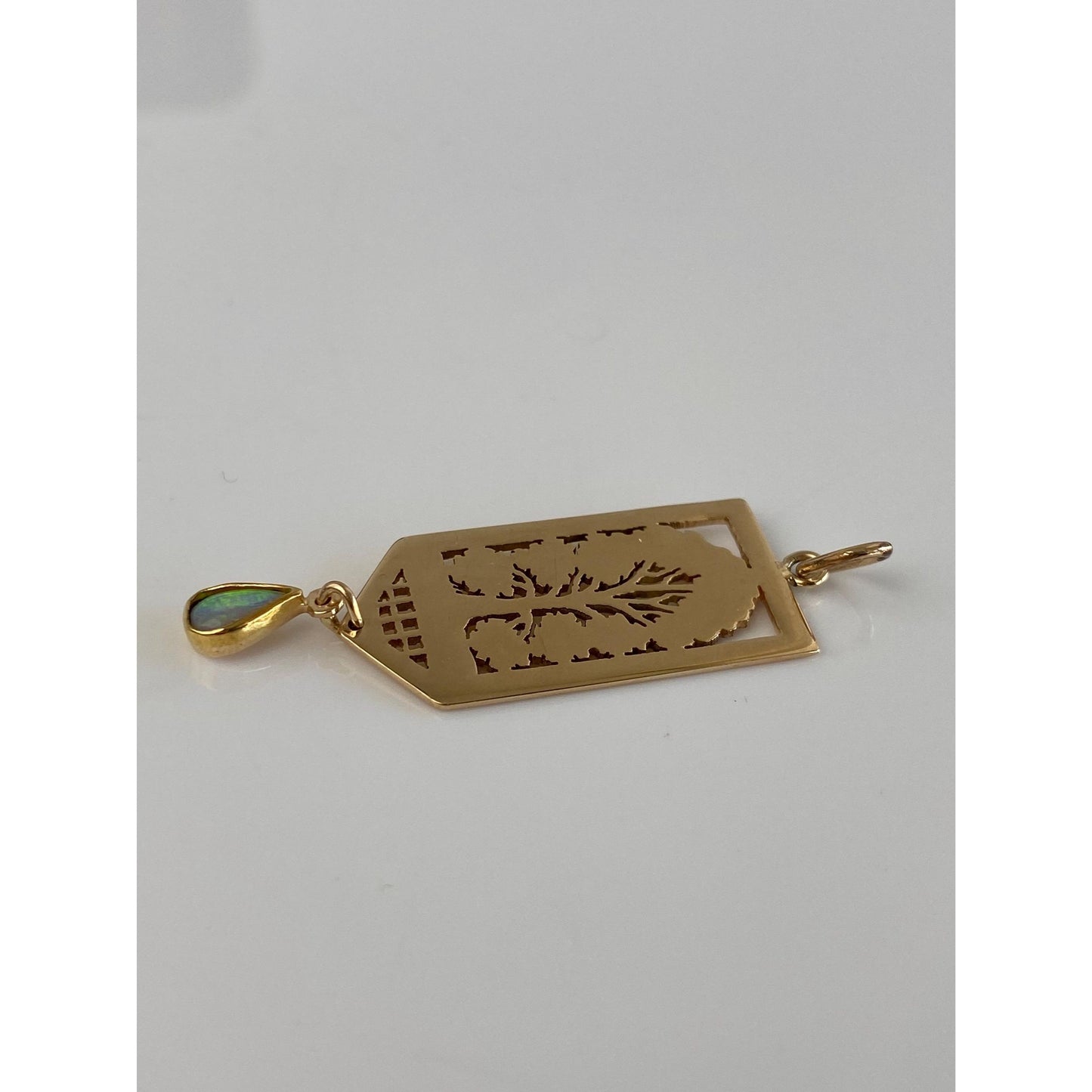 Vintage Solid 14k Yellow Gold Opal Tree Open Work Charm