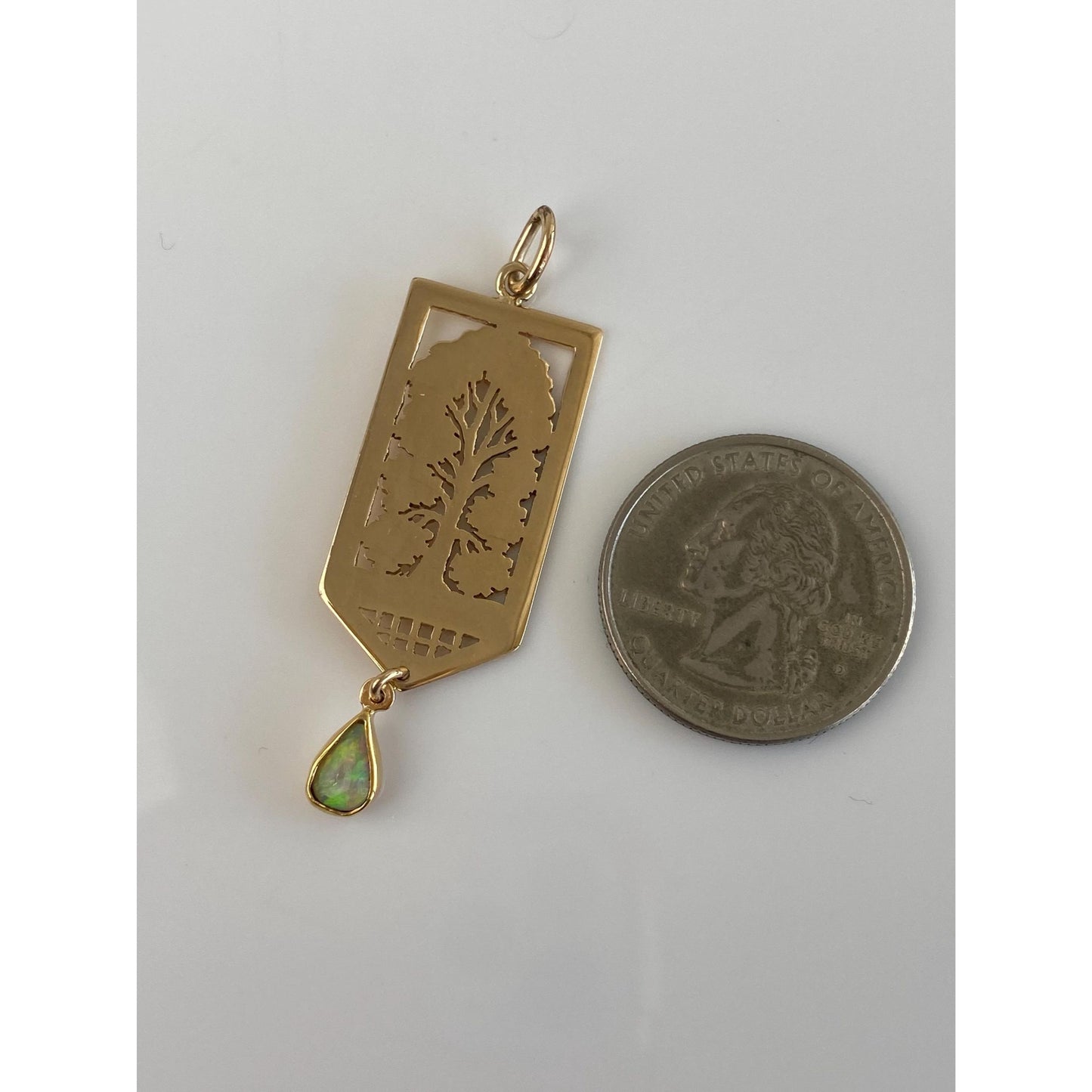 Vintage Solid 14k Yellow Gold Opal Tree Open Work Charm