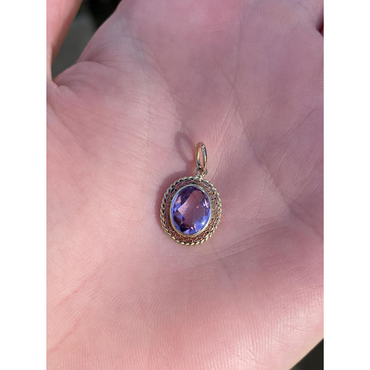 Vintage Solid 14k Yellow Gold Amethyst Stick Pin Conversion Charm