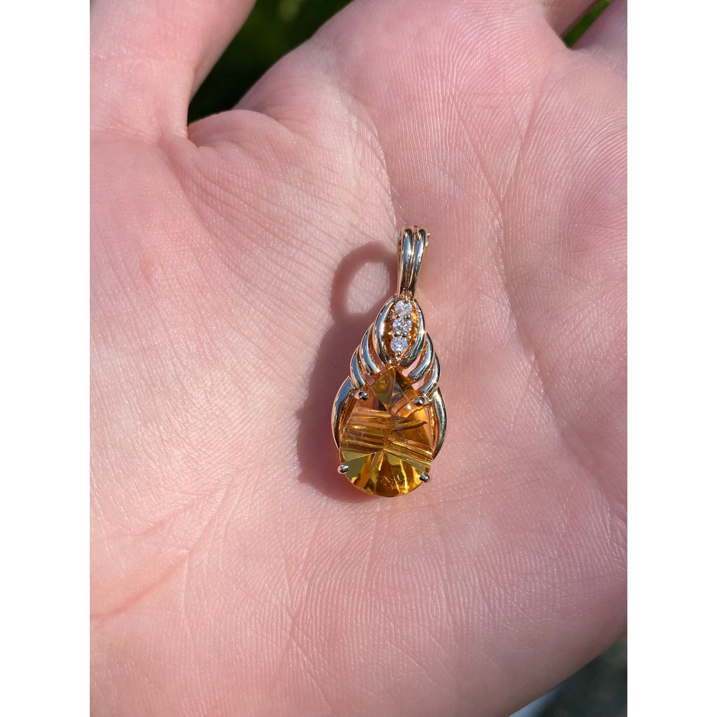 Vintage Solid 14k Yellow Gold Citrine Diamond Charm