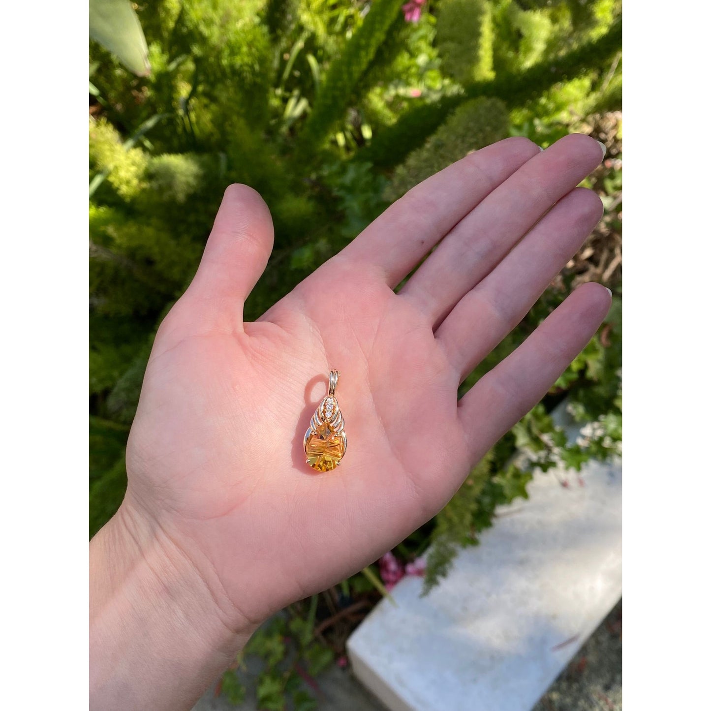 Vintage Solid 14k Yellow Gold Citrine Diamond Charm