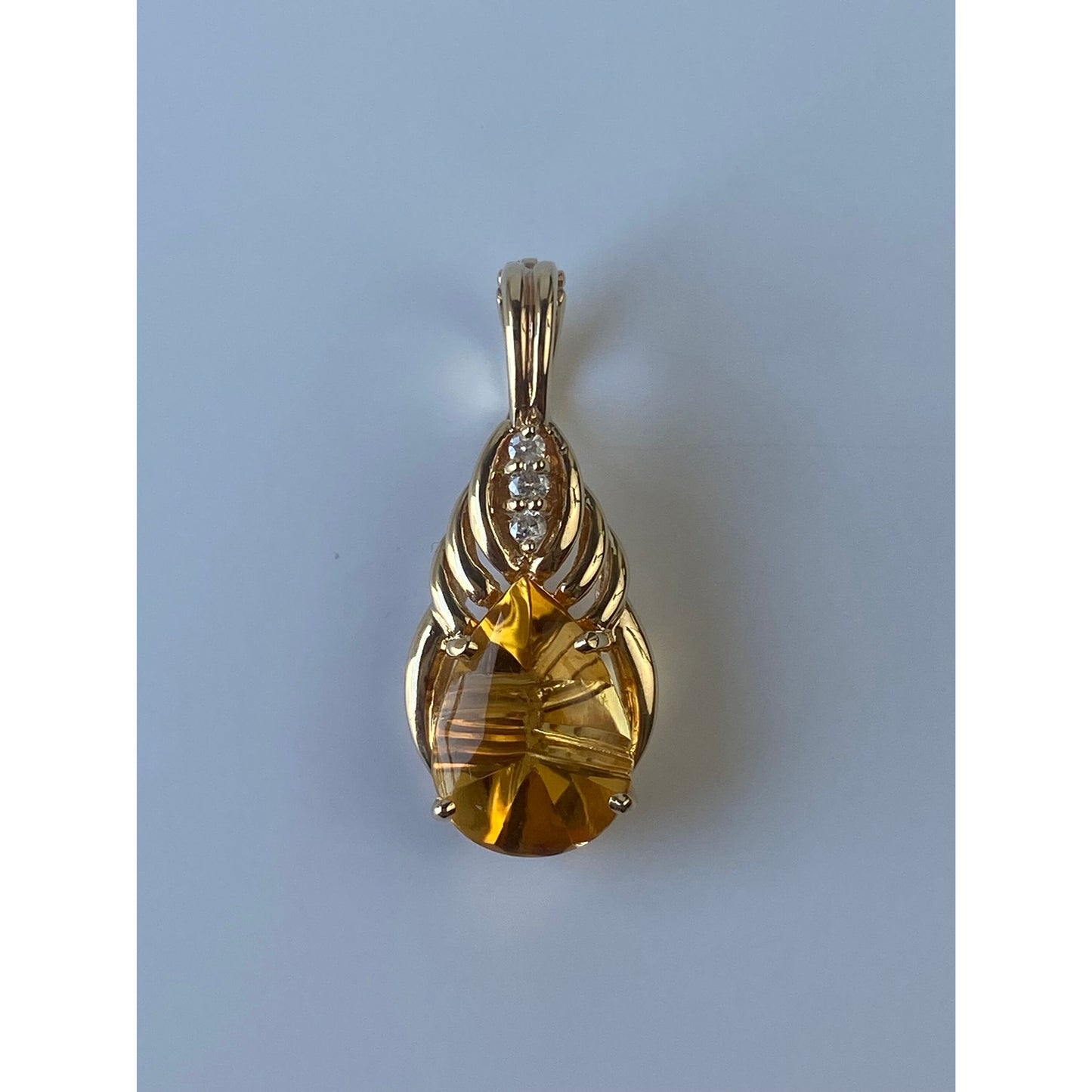 Vintage Solid 14k Yellow Gold Citrine Diamond Charm