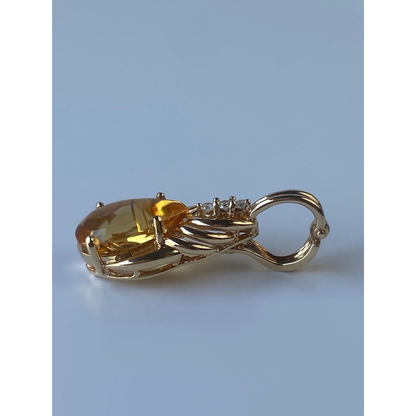 Vintage Solid 14k Yellow Gold Citrine Diamond Charm