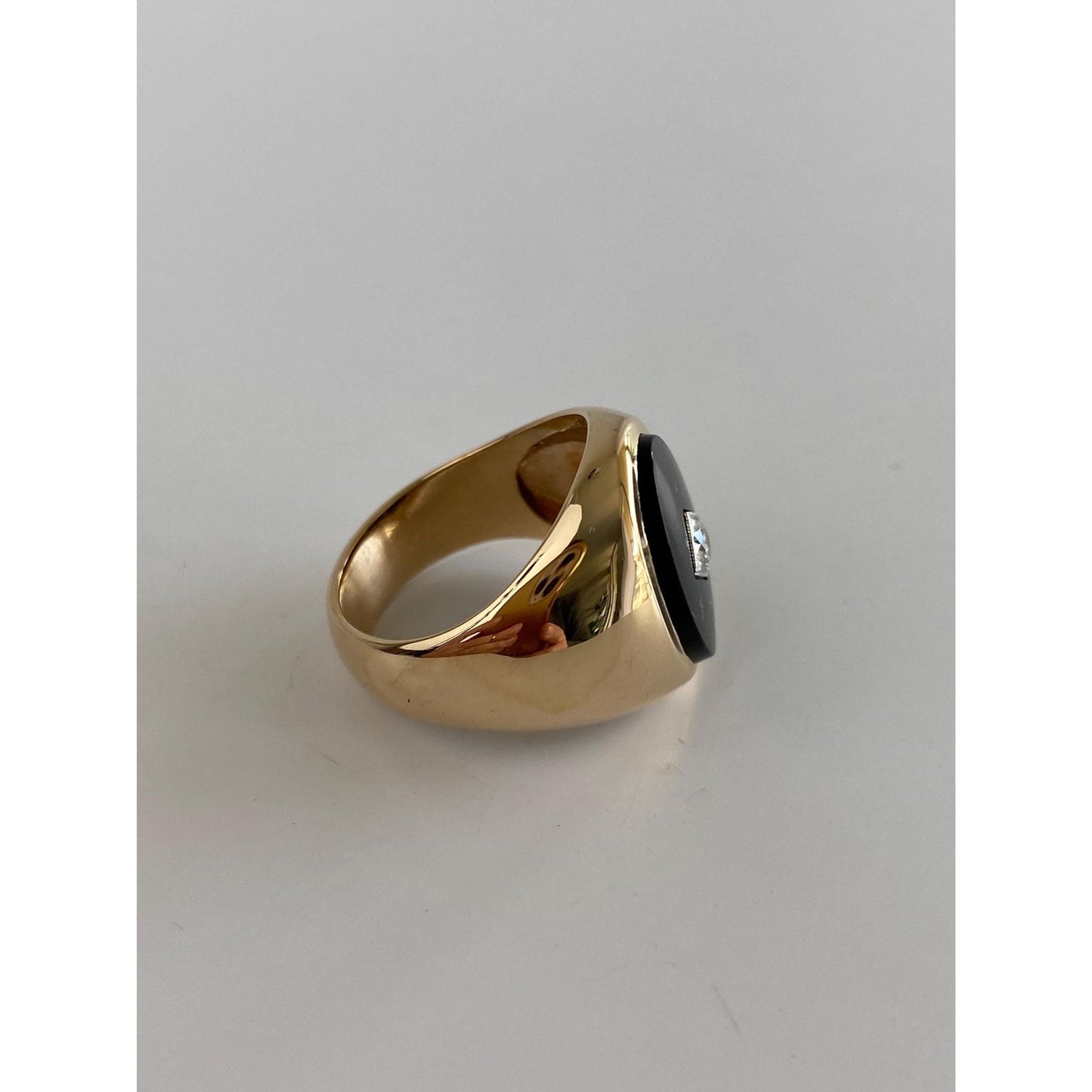 Vintage Solid 14k Yellow Gold Diamond Onyx Signet Ring - Size 7.75
