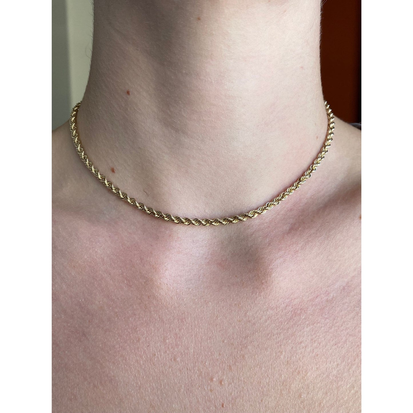 Vintage Solid 14k Yellow Gold Rope Chain Necklace - 14.5 inches
