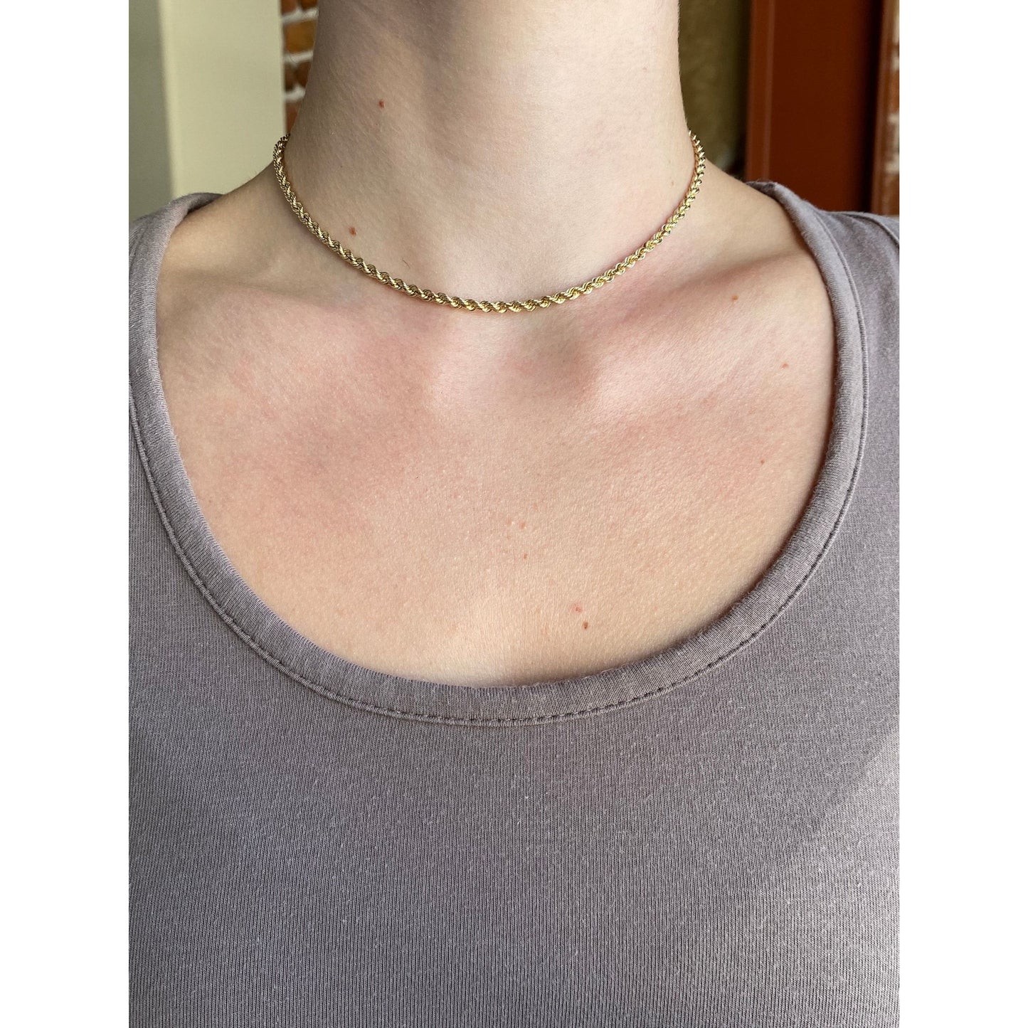 Vintage Solid 14k Yellow Gold Rope Chain Necklace - 14.5 inches