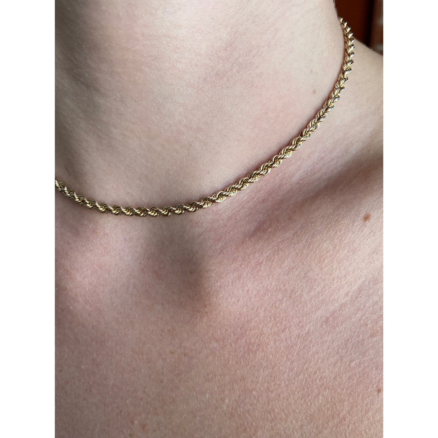 Vintage Solid 14k Yellow Gold Rope Chain Necklace - 14.5 inches