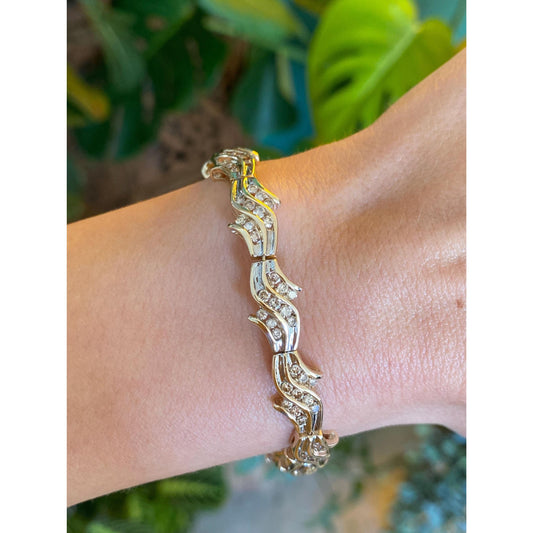 Vintage Solid 10k Yellow Gold Diamond Link Bracelet - 7.5 inches