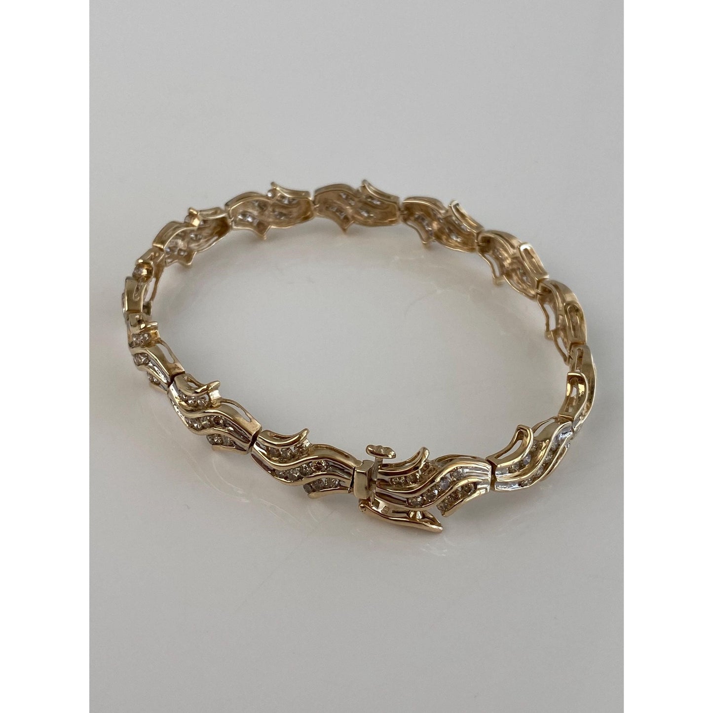 Vintage Solid 10k Yellow Gold Diamond Link Bracelet - 7.5 inches