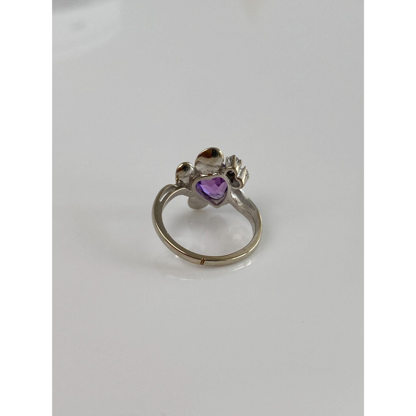 Vintage Solid 14k White Gold Purple Sapphire Clear Quartz Ring - Size 3.75