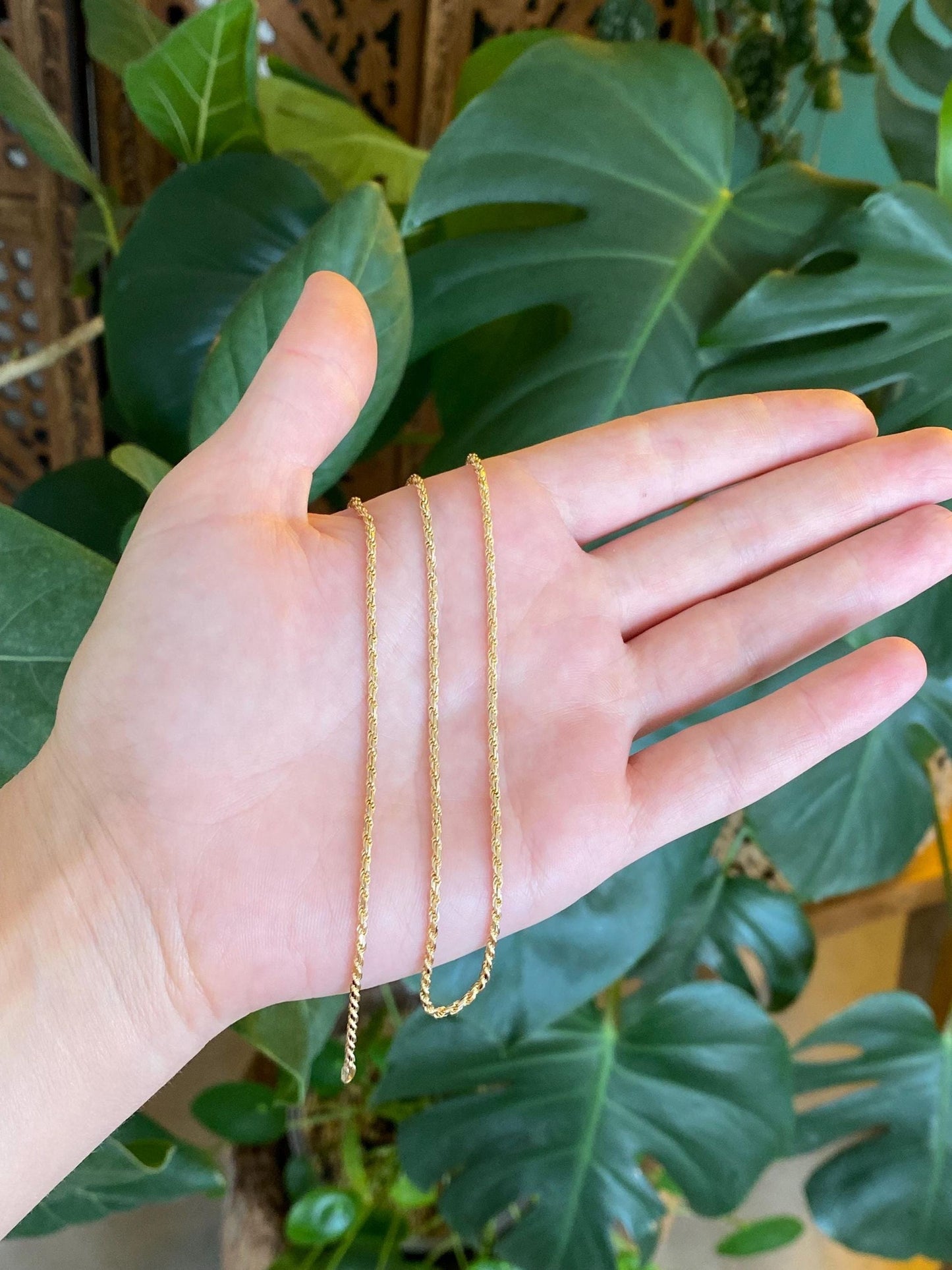 Vintage Solid 14k Yellow Gold Diamond Cut Slim Rope Chain Necklace - 20.25 inches