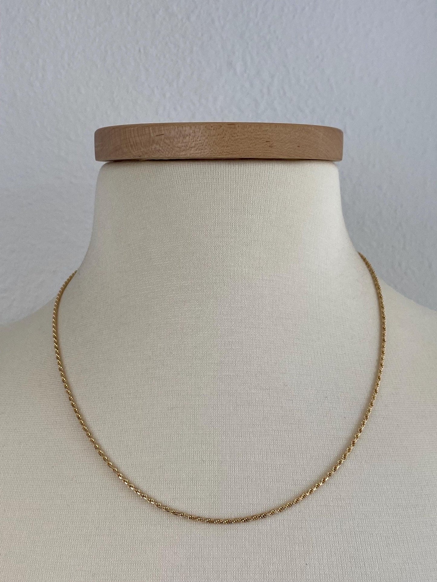 Vintage Solid 14k Yellow Gold Diamond Cut Slim Rope Chain Necklace - 20.25 inches