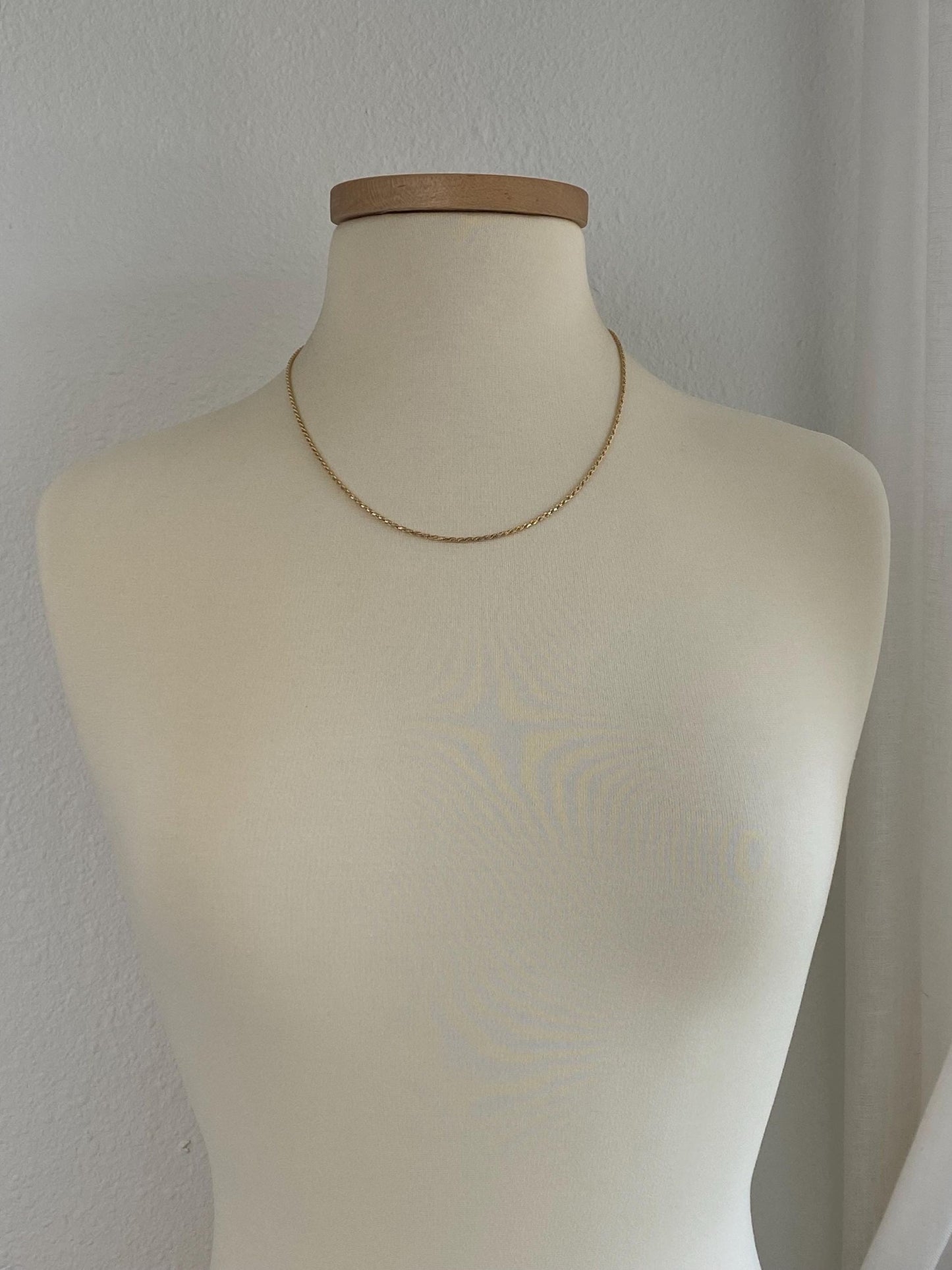 Vintage Solid 14k Yellow Gold Diamond Cut Slim Rope Chain Necklace - 20.25 inches
