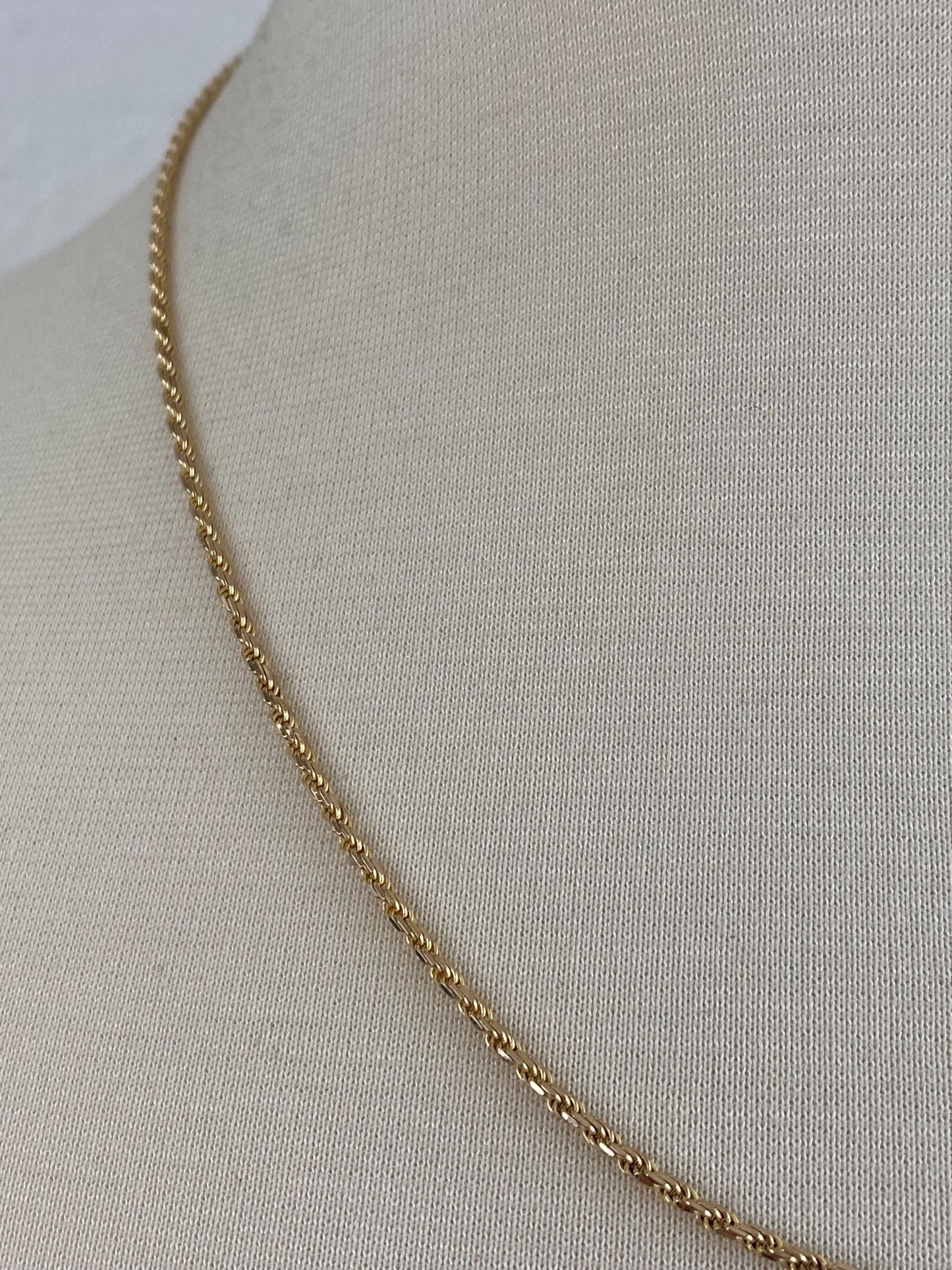 Vintage Solid 14k Yellow Gold Diamond Cut Slim Rope Chain Necklace - 20.25 inches
