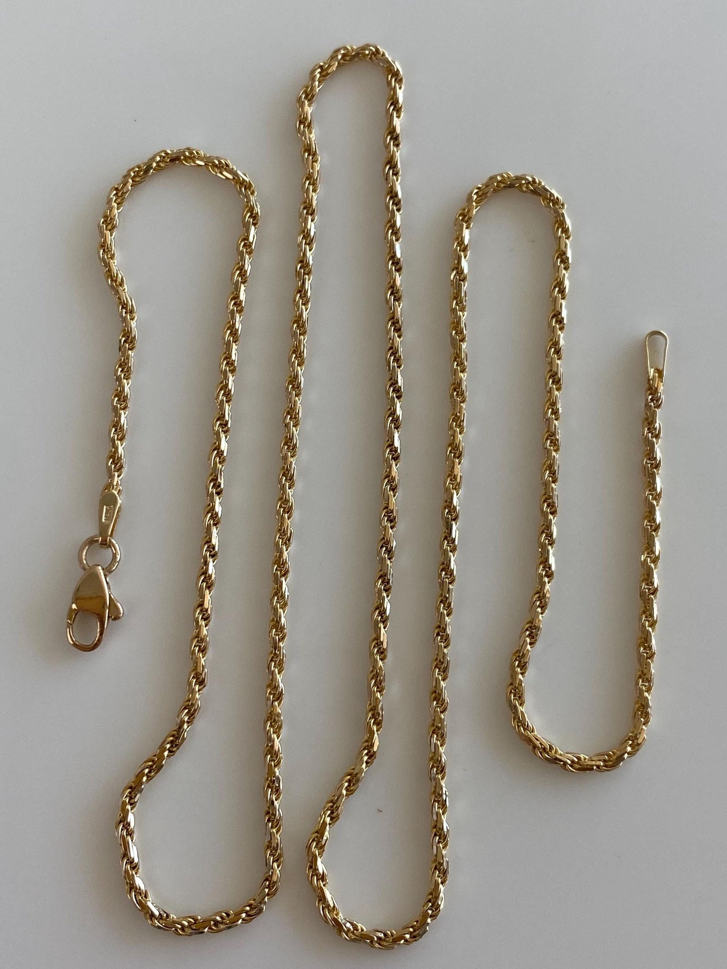 Vintage Solid 14k Yellow Gold Diamond Cut Slim Rope Chain Necklace - 20.25 inches