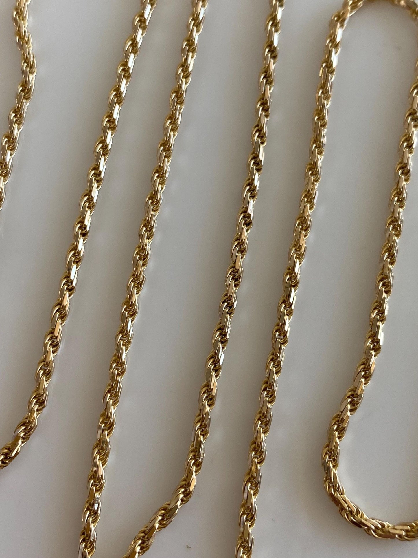 Vintage Solid 14k Yellow Gold Diamond Cut Slim Rope Chain Necklace - 20.25 inches