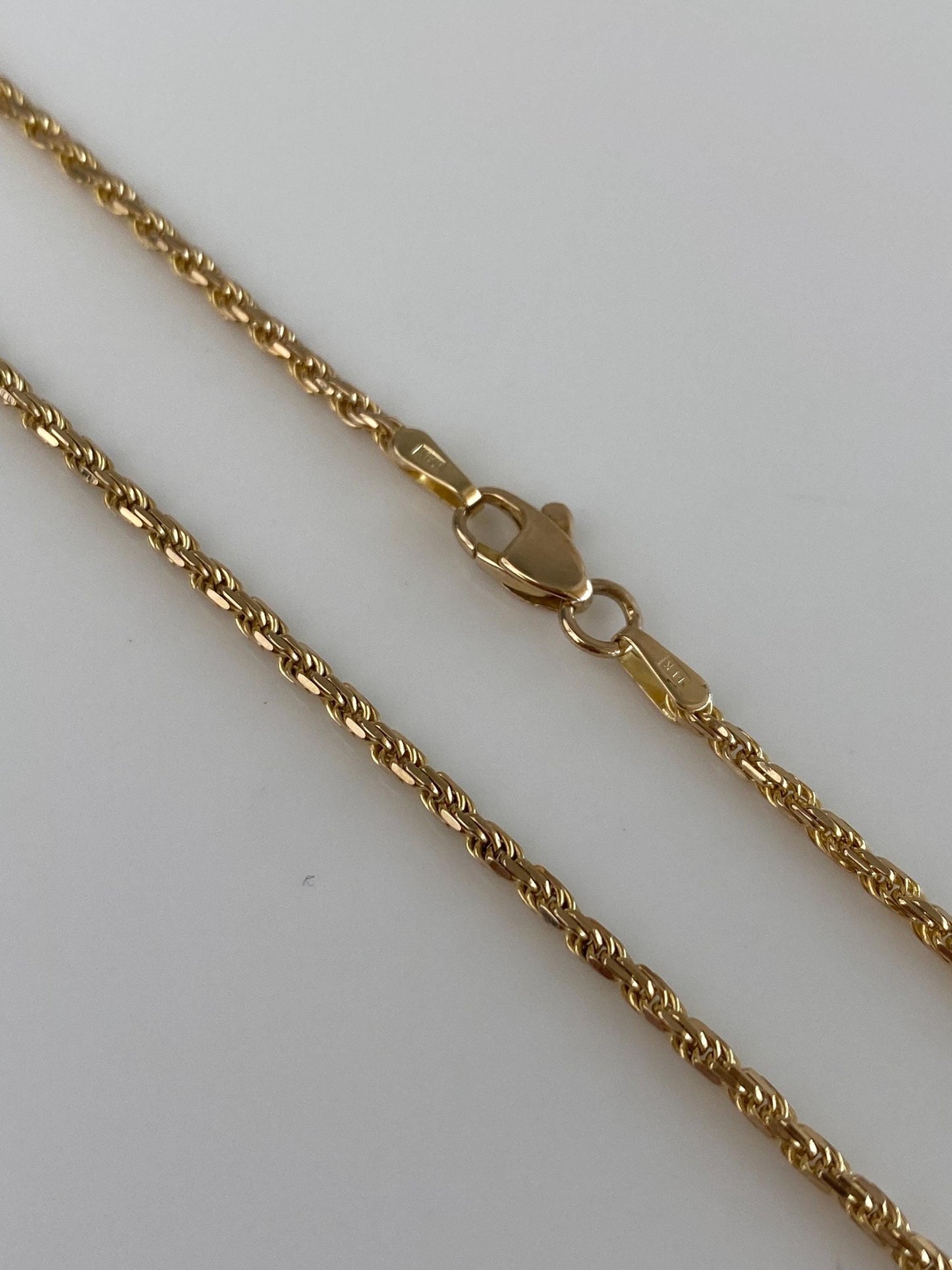 Vintage Solid 14k Yellow Gold Diamond Cut Slim Rope Chain Necklace - 20.25 inches