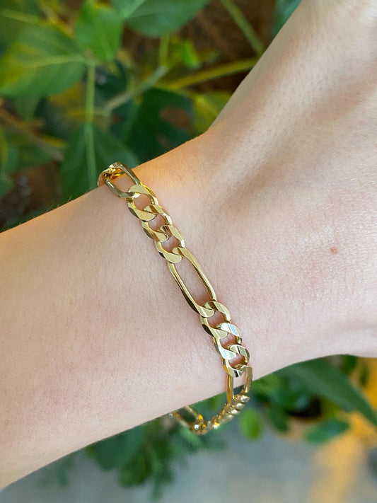 Vintage Solid 14k Yellow Gold Figaro Chain Bracelet - 8.25 inches