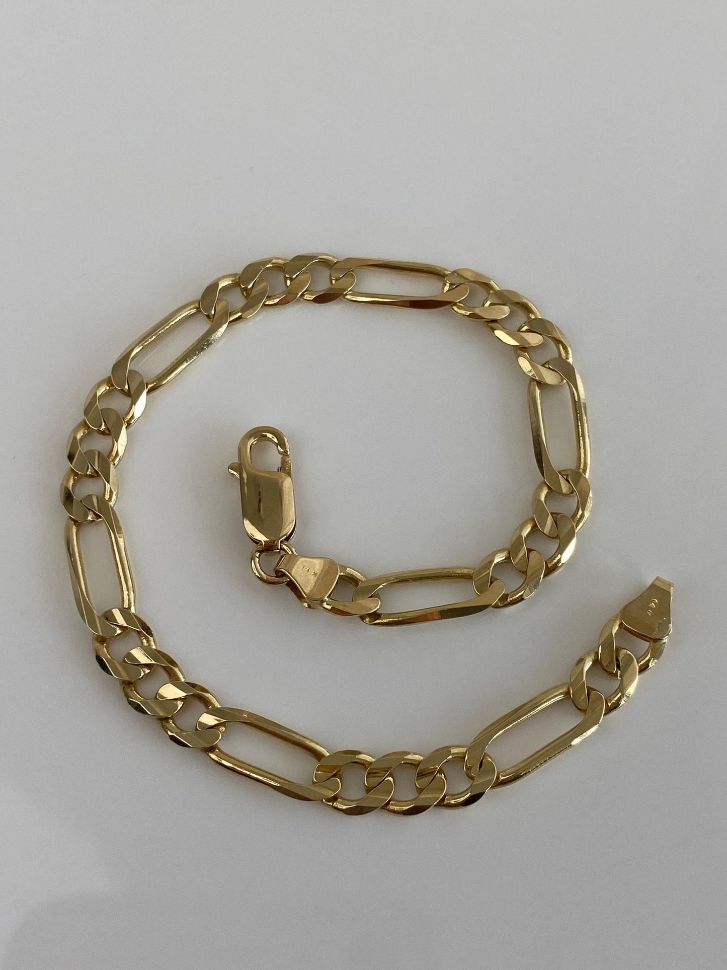 Vintage Solid 14k Yellow Gold Figaro Chain Bracelet - 8.25 inches
