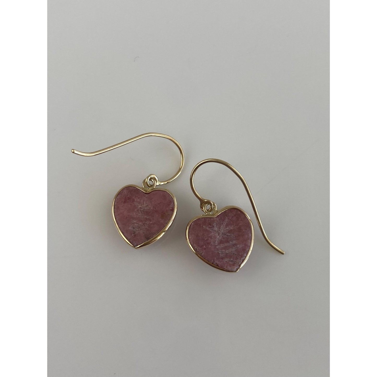 Solid 14k Yellow Gold Rhodolite Carved Scarab Heart Dangle Earrings