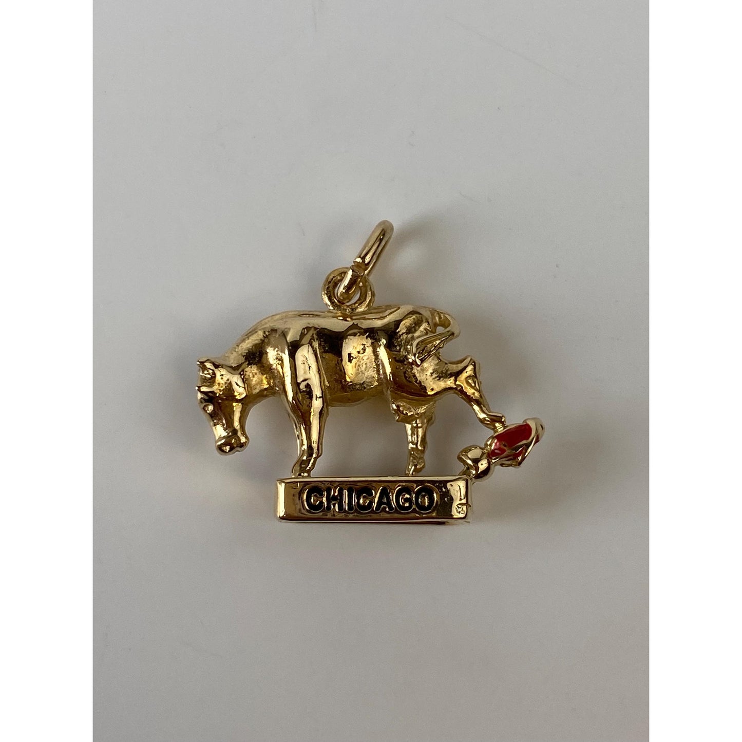 Vintage Solid 14k Yellow Gold Red Enamel Chicago Bull 'Oct. 8, 1871'  Charm