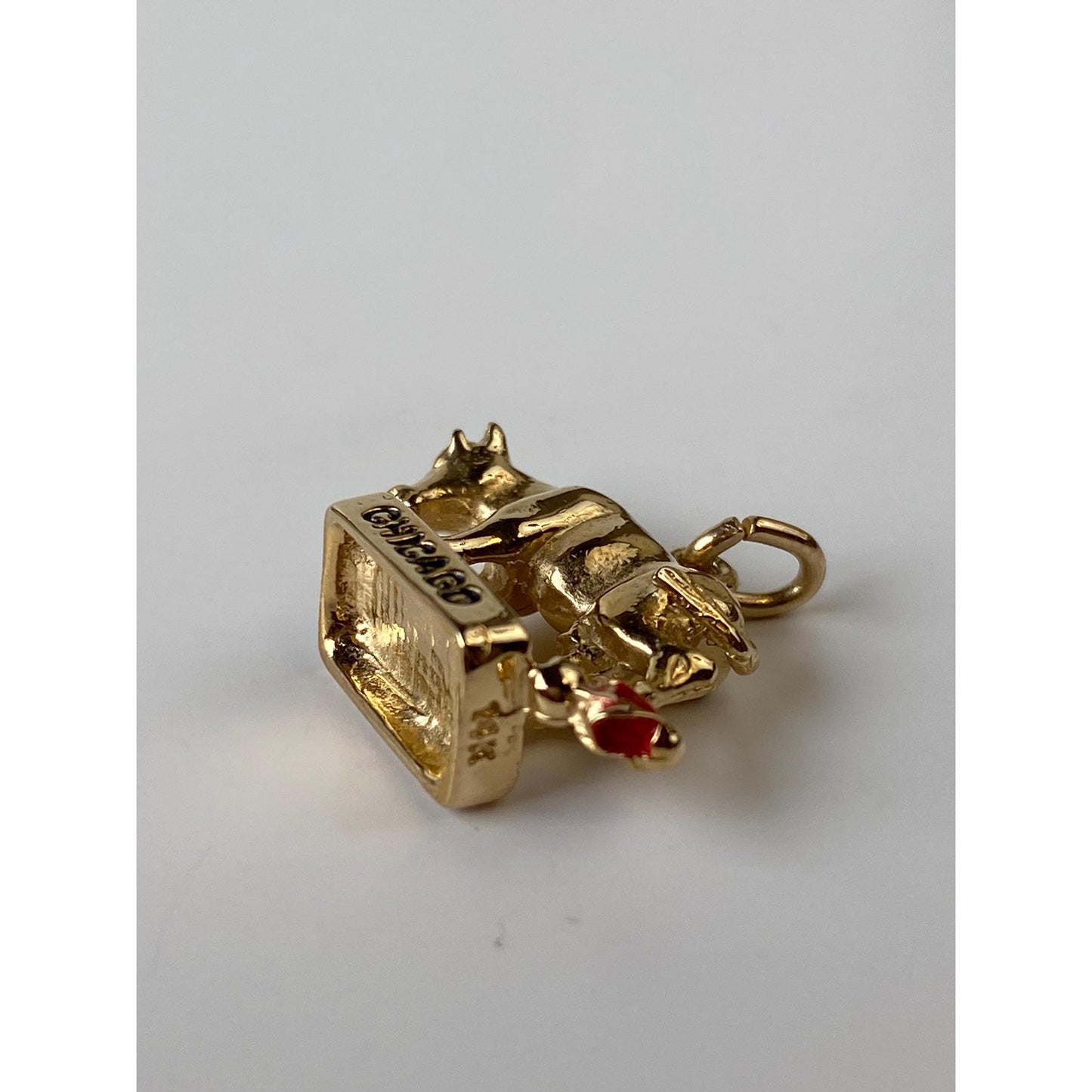 Vintage Solid 14k Yellow Gold Red Enamel Chicago Bull 'Oct. 8, 1871'  Charm