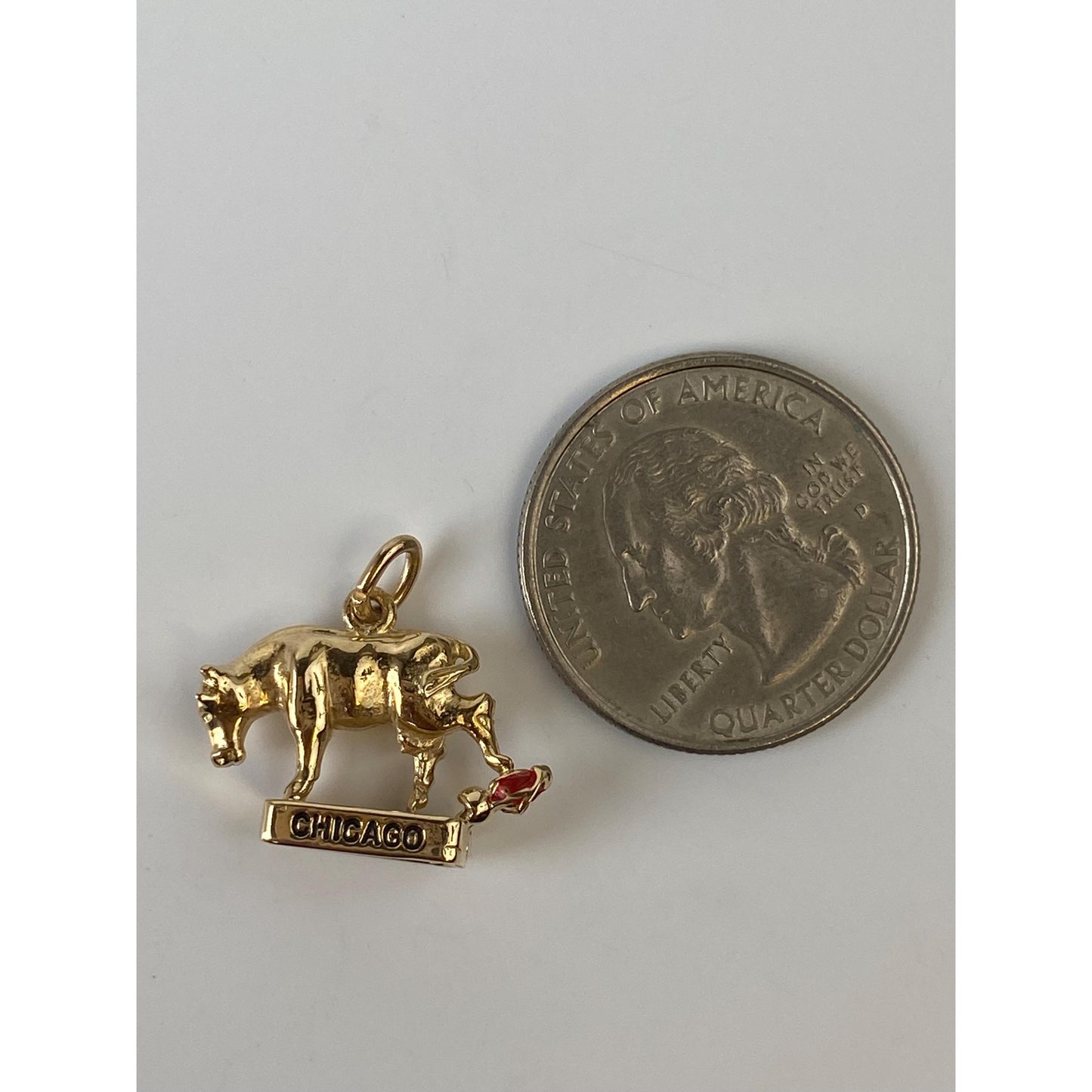 Vintage Solid 14k Yellow Gold Red Enamel Chicago Bull 'Oct. 8, 1871'  Charm