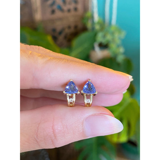 Vintage Solid 14k Yellow Gold Tanzanite Diamond Drop Earrings