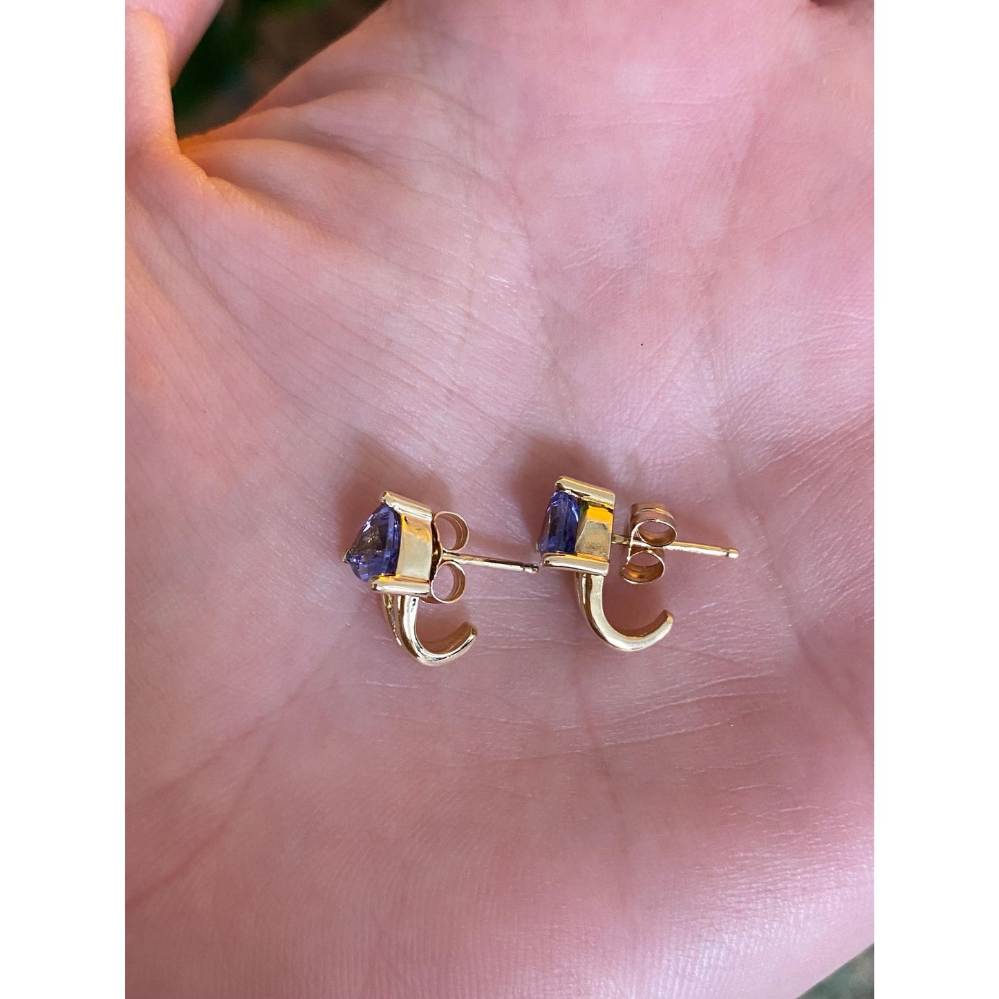 Vintage Solid 14k Yellow Gold Tanzanite Diamond Drop Earrings