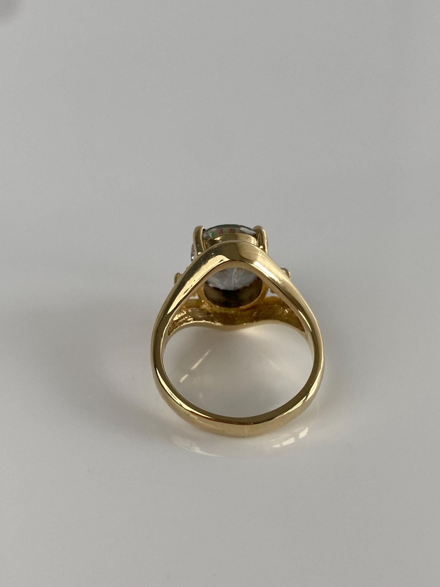 Vintage Solid 14k Yellow Gold Diamond Mystic Topaz Ring - Size 4.75