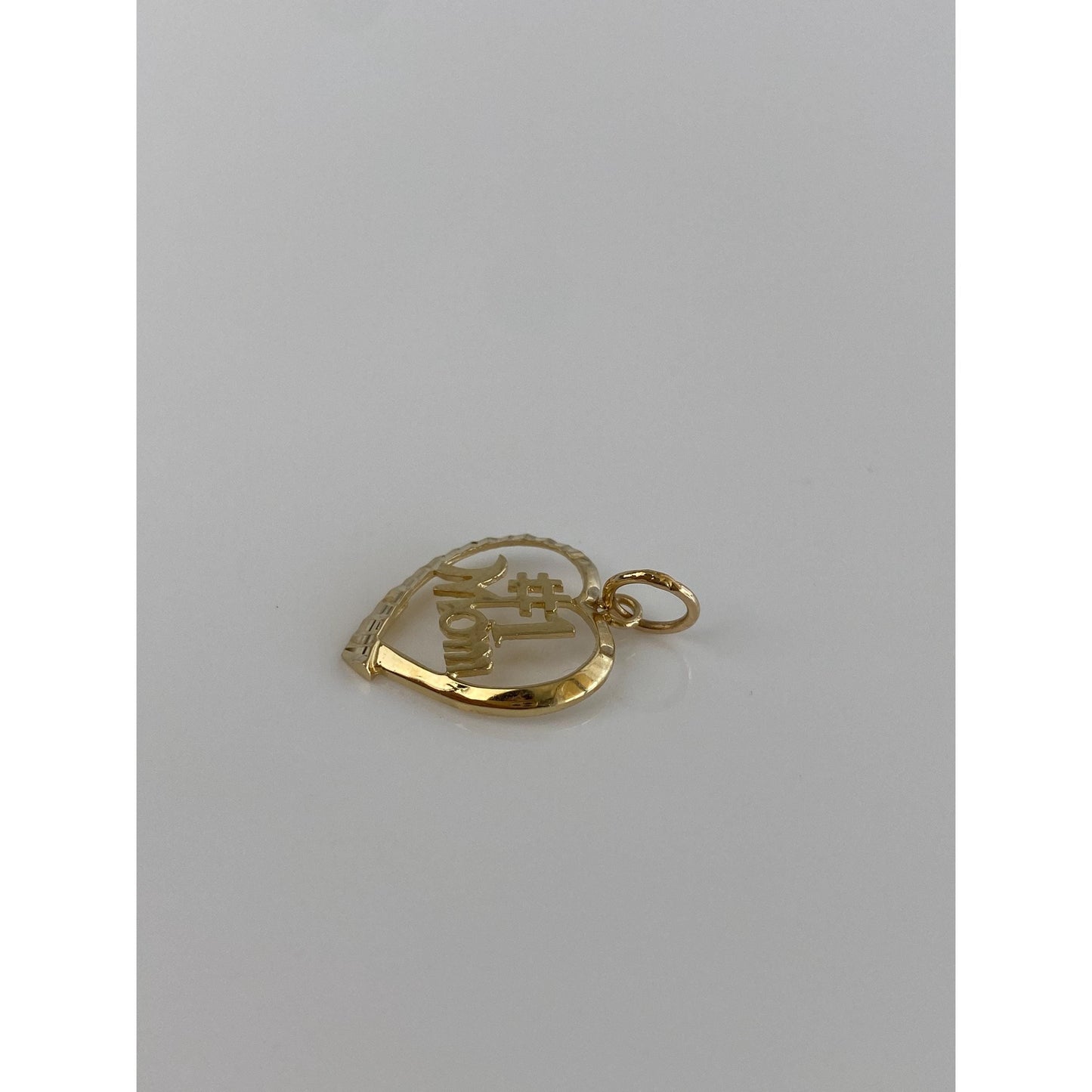Vintage Solid 14k Yellow Gold #1 Mom Heart Charm