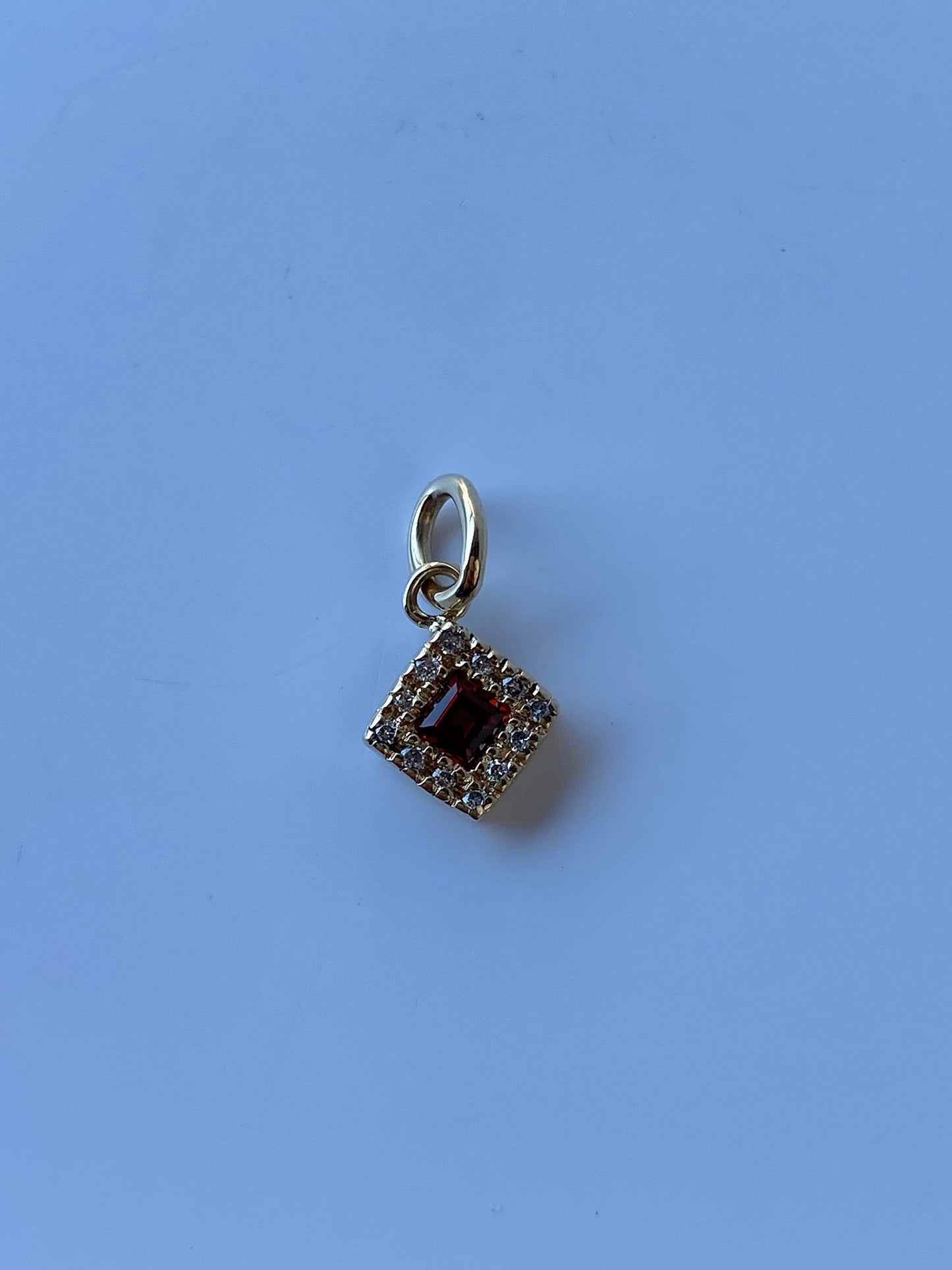Solid 14k Yellow Gold Little Garnet & Diamond Charm