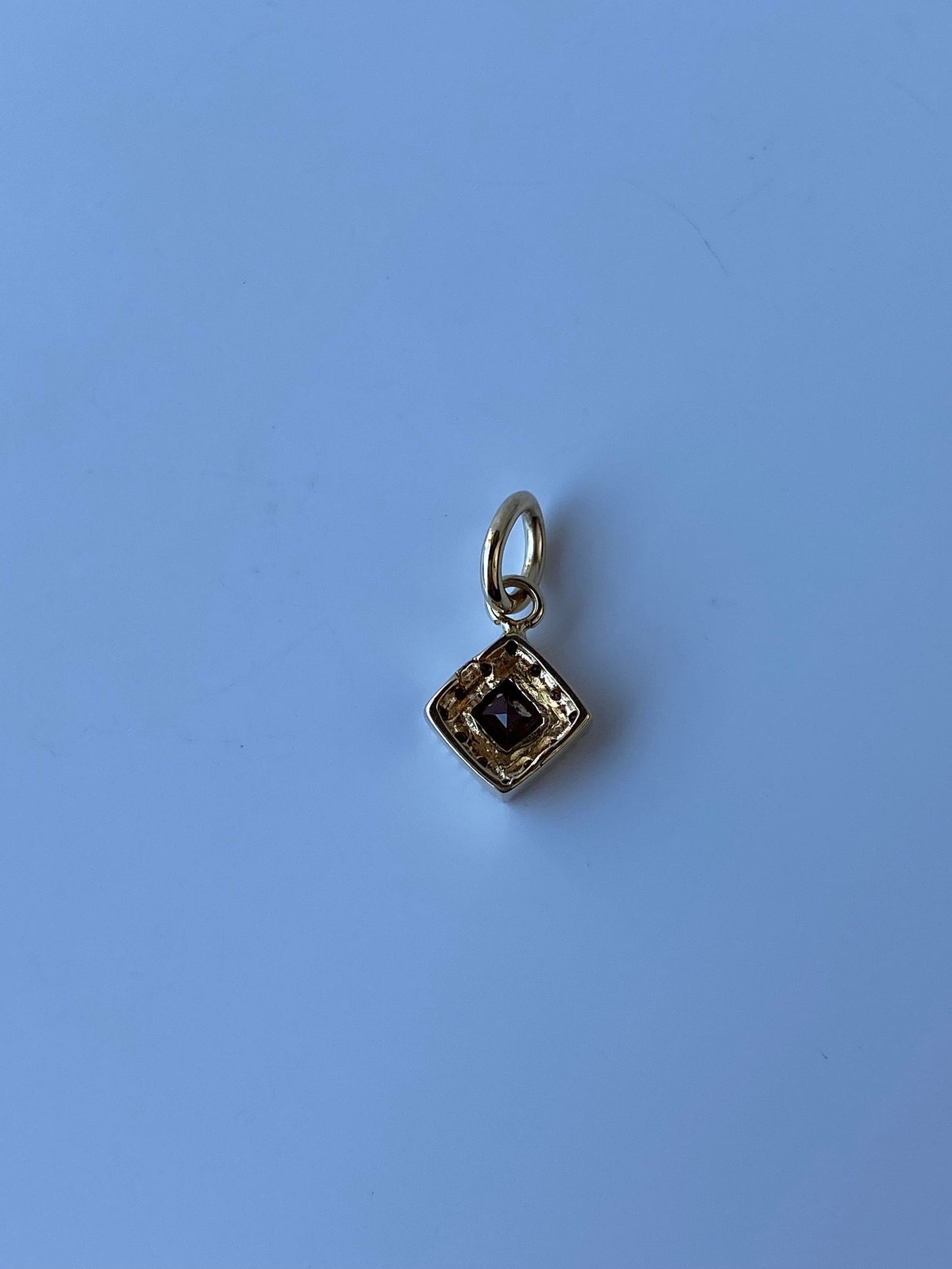 Solid 14k Yellow Gold Little Garnet & Diamond Charm