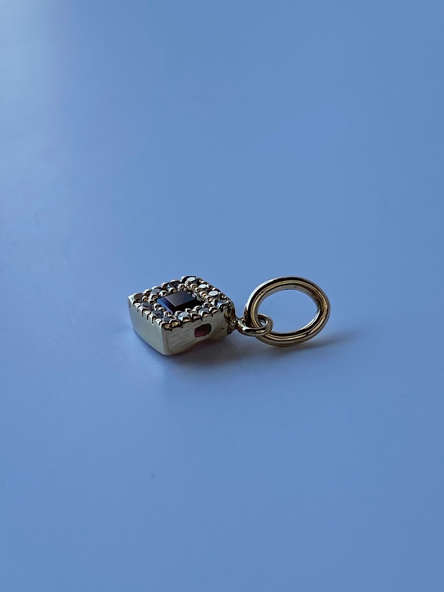 Solid 14k Yellow Gold Little Garnet & Diamond Charm