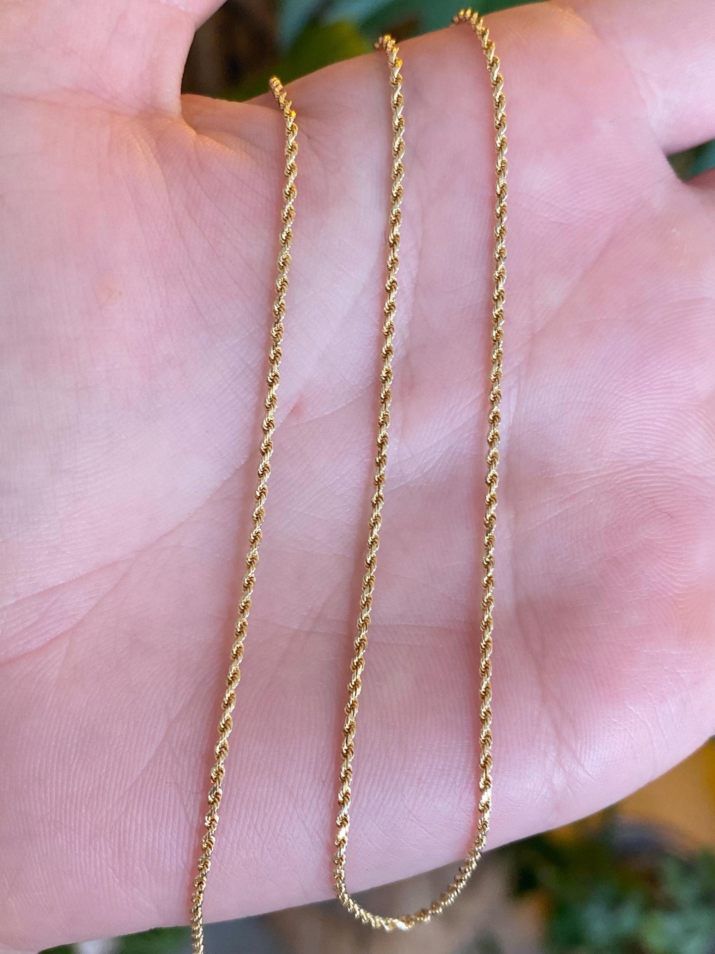 Vintage Solid 14k Yellow Gold Slim Rope Chain Necklace - 16 inches