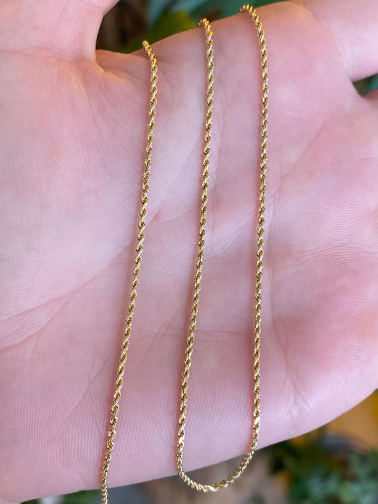 Vintage Solid 14k Yellow Gold Slim Rope Chain Necklace - 16 inches