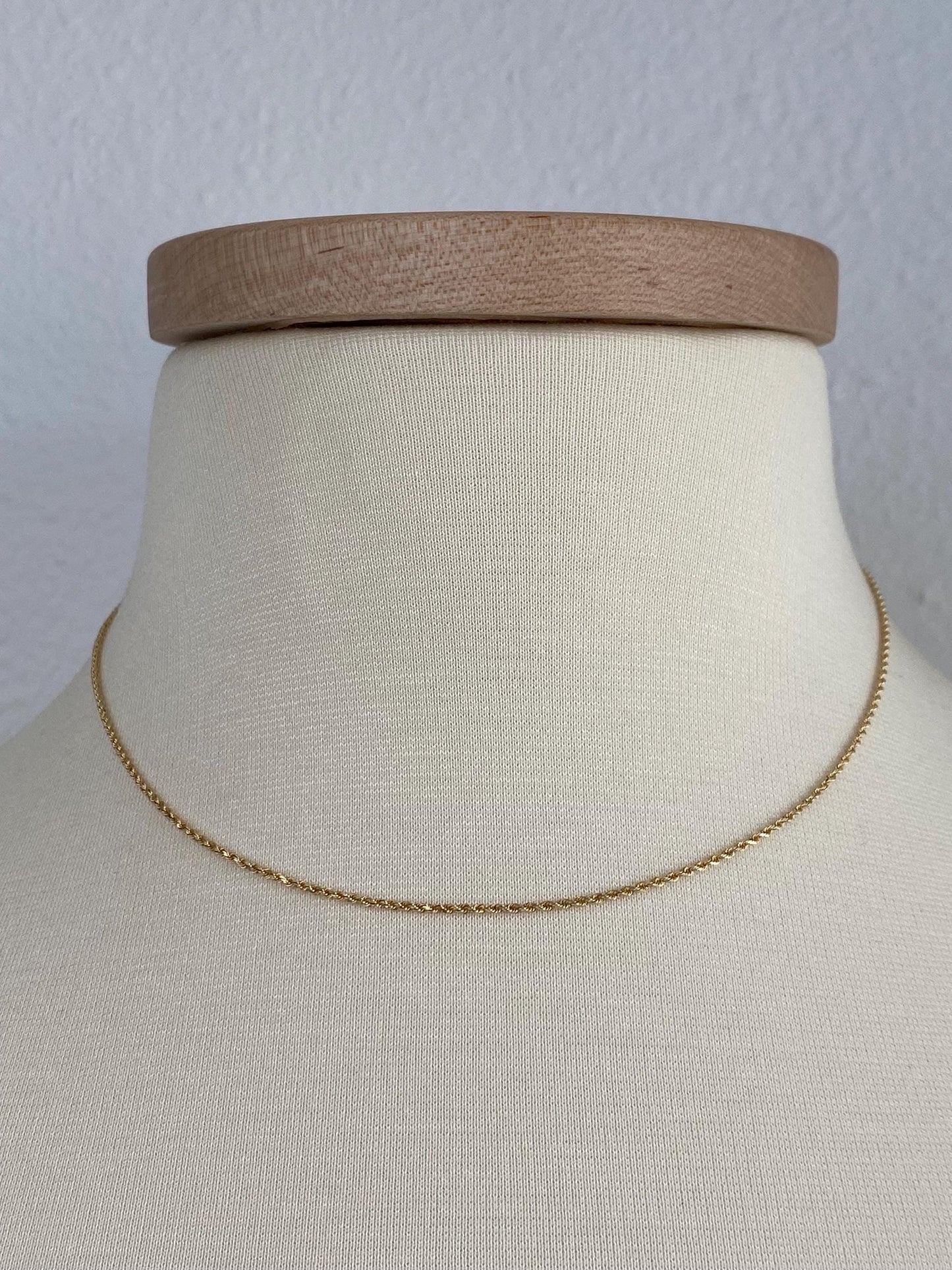 Vintage Solid 14k Yellow Gold Slim Rope Chain Necklace - 16 inches