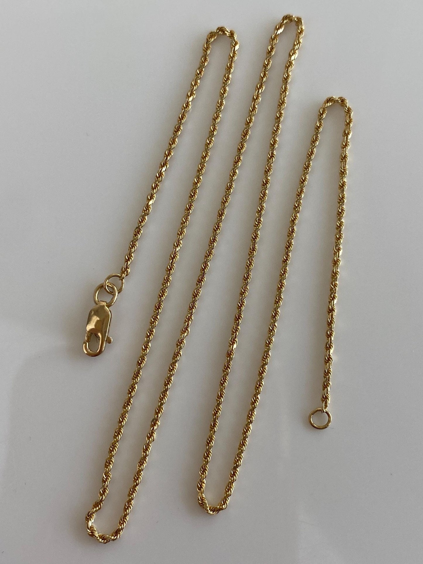 Vintage Solid 14k Yellow Gold Slim Rope Chain Necklace - 16 inches