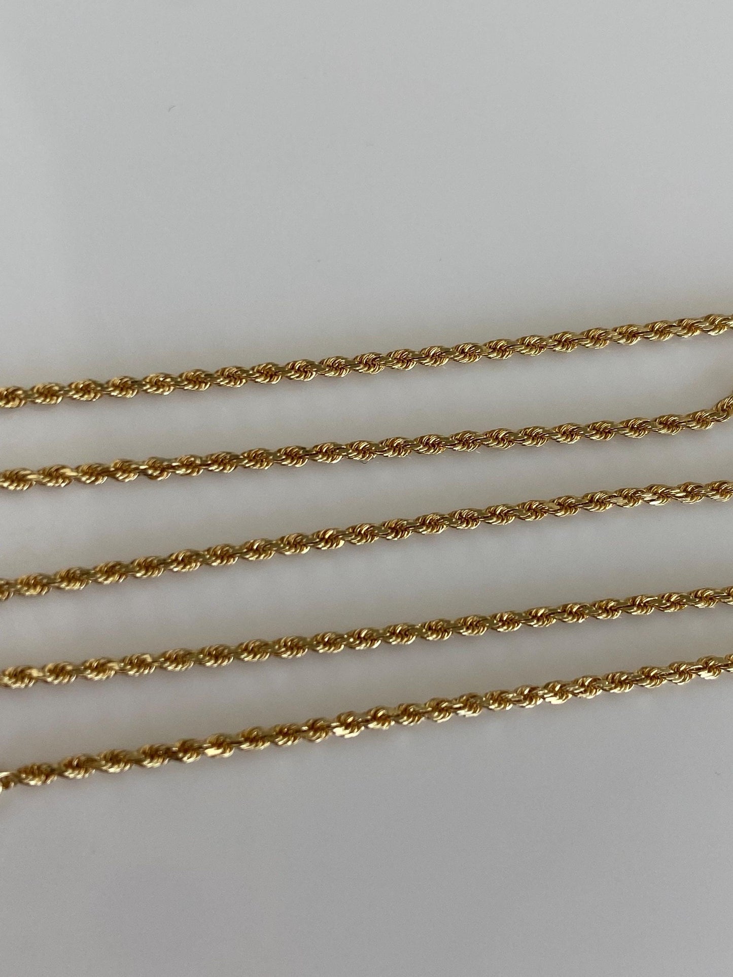 Vintage Solid 14k Yellow Gold Slim Rope Chain Necklace - 16 inches