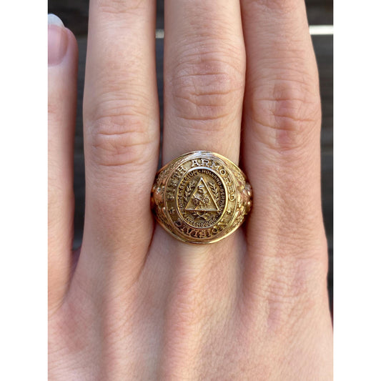 Vintage Solid 10k Yellow Gold 'Fifth Armored Division' Signet Ring - Size 9