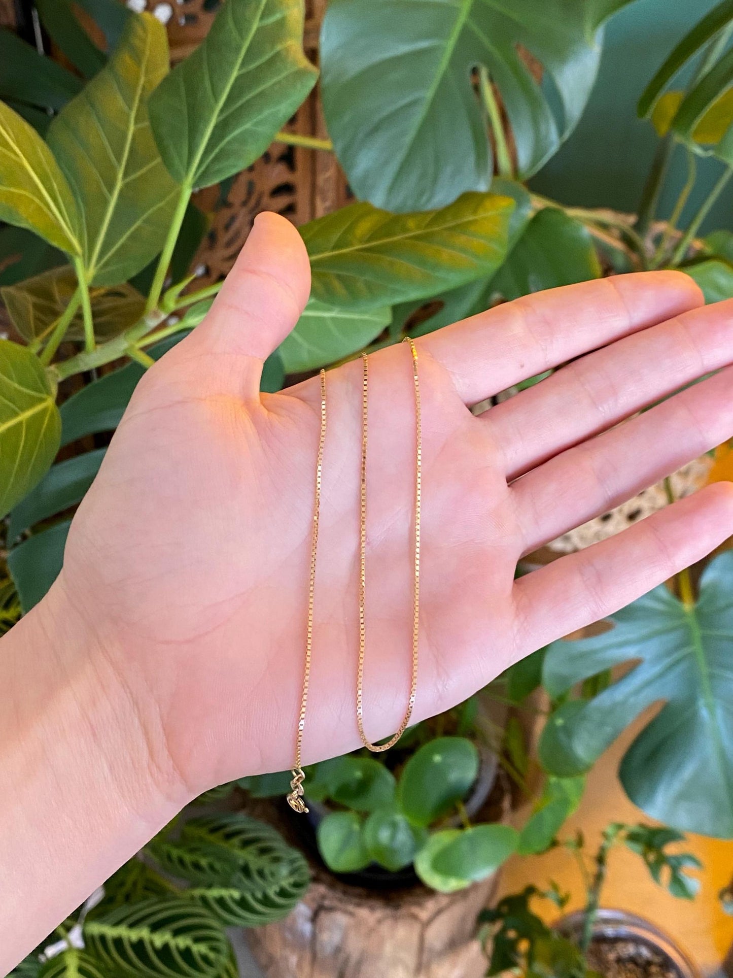 Vintage Solid 14k Yellow Gold Box Chain Necklace - 16 inches