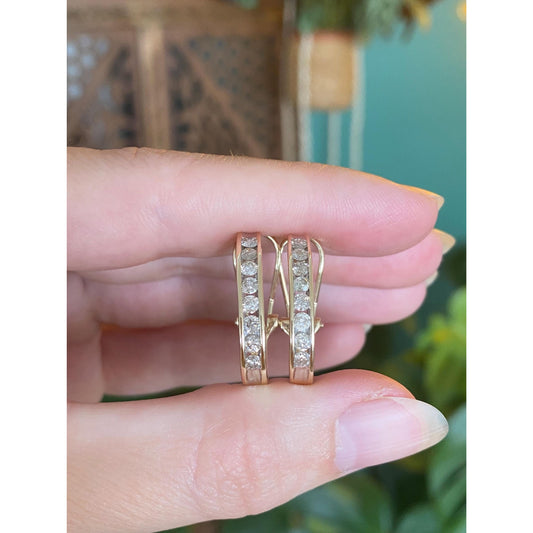 Vintage Solid 14k Yellow Gold Diamond Drop Earrings