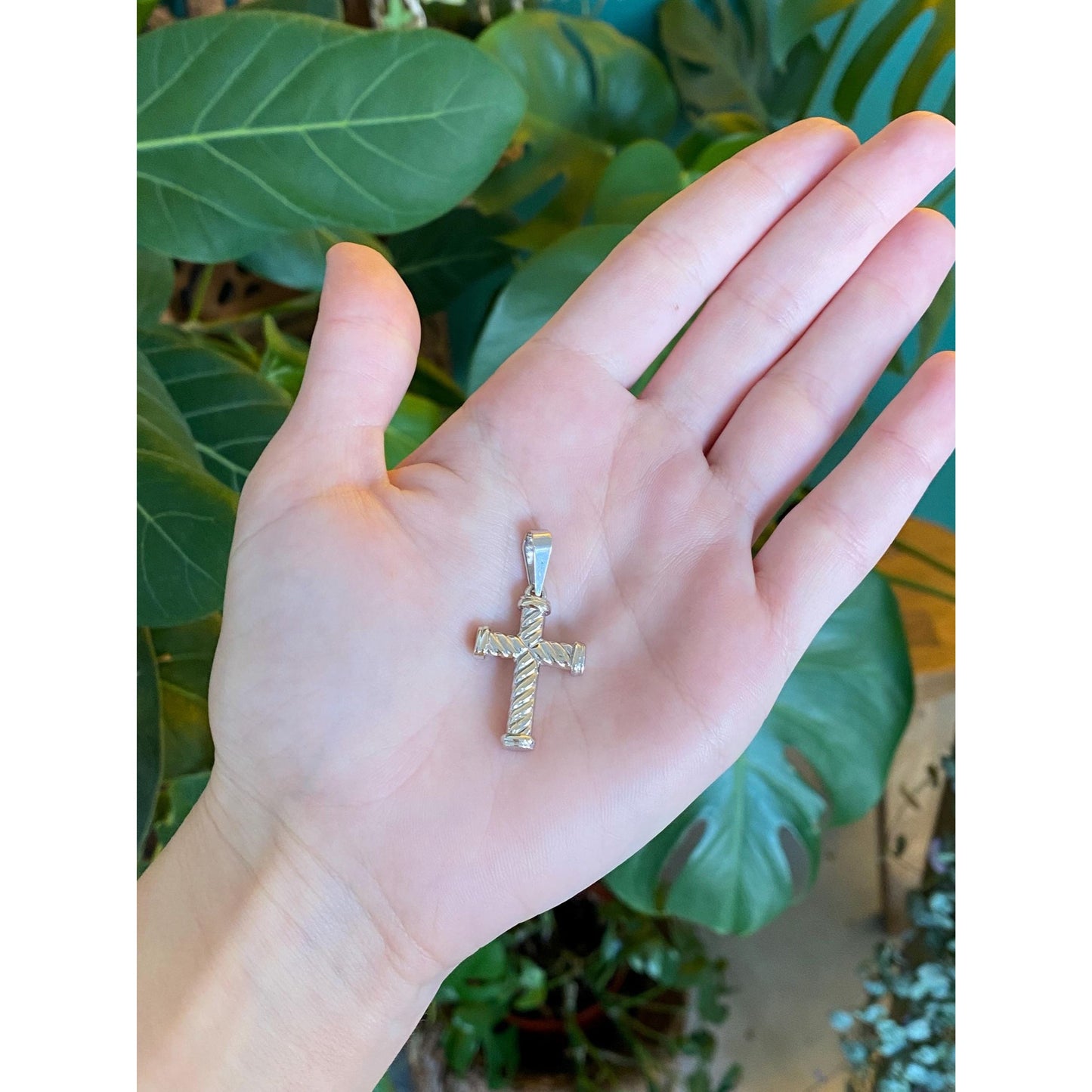Vintage 14k White Gold Cross Charm